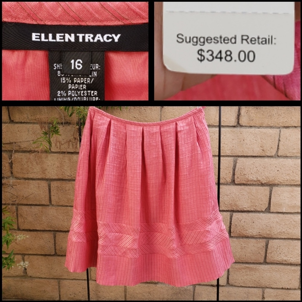 New $348 women Ellen Tracy flare skirt coral 16